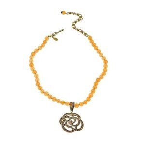 Heidi Daus "Floral Romance" Orange Enhancer Beaded 16" Necklace